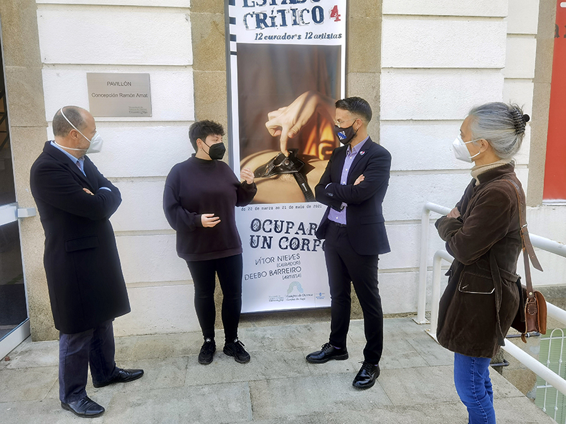 Acto de apertura. De izda. a dcha. Xosé Manuel Buxán Bran (director de la Sala Alterarte), Deebo Barreiro, Vítor Nieves (comisario) y Ana María Torrado (Xefa de Cultura de la Vicerrectoría del Campus de Ourense).