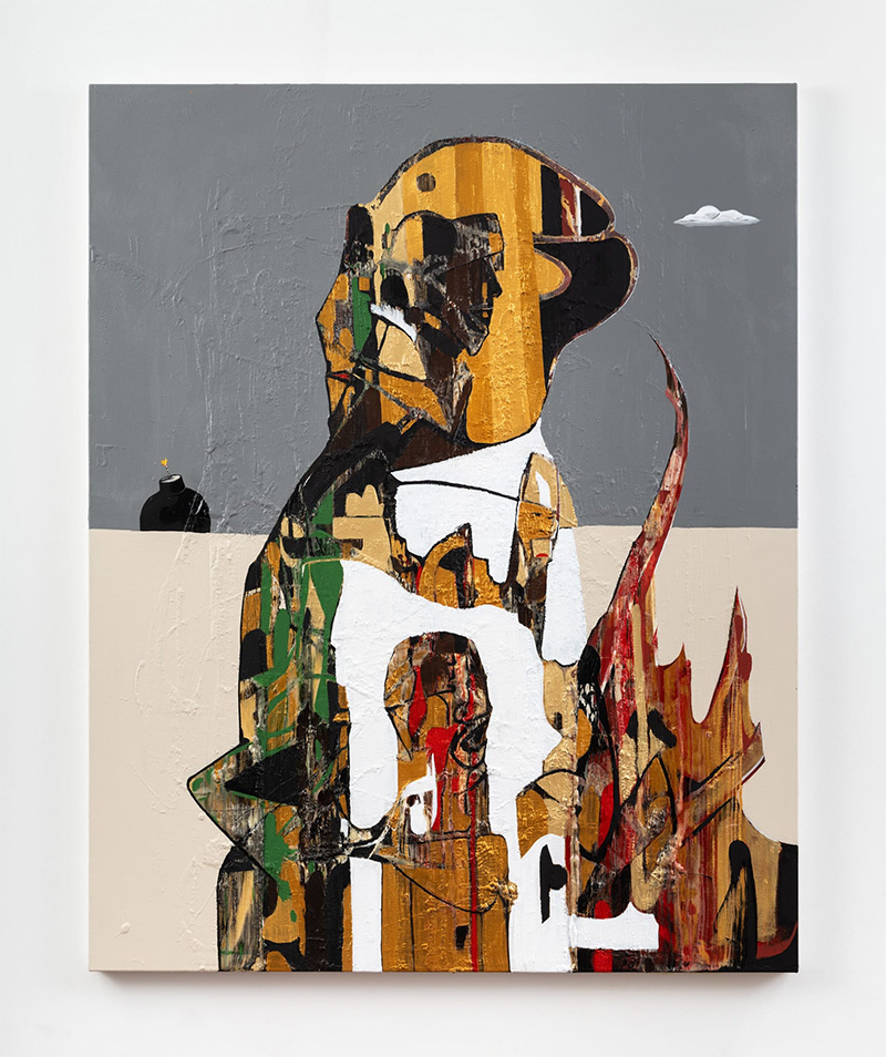 TIMING, TIEMPO , 2022 acrílico y cola de gorila sobre lienzo 152,4 x 121,92 cm 