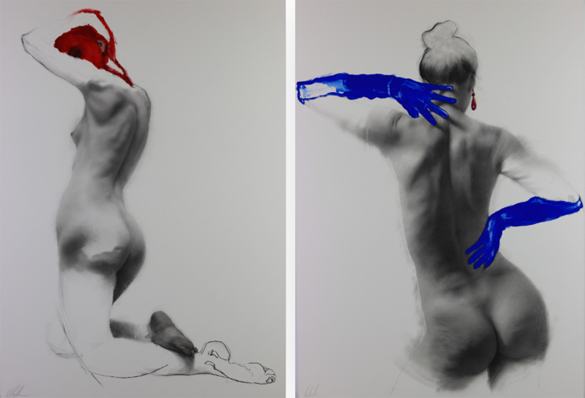 Red Woman (izquierda) y Blue Velvet (derecha) 50x70x4 cm. Impresión sobre madera. 2023